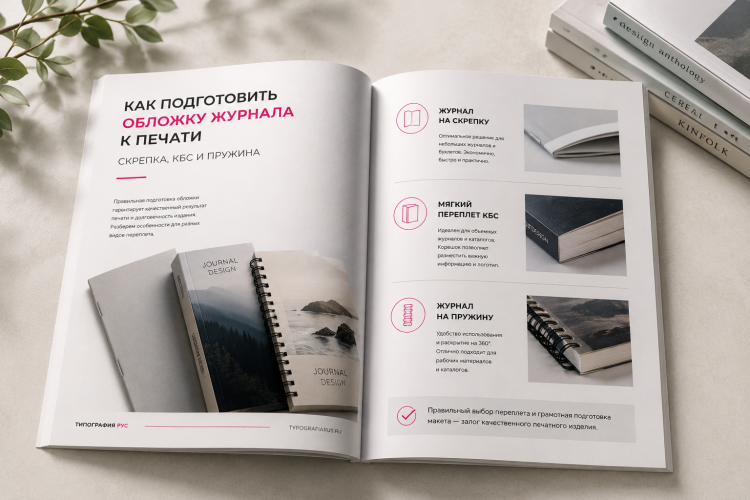 Как подготовить обложку журнала к печати: скрепка, КБС и пружина