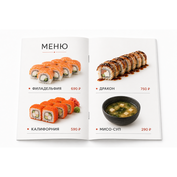 Печать и изготовление меню для ресторанов и кафе